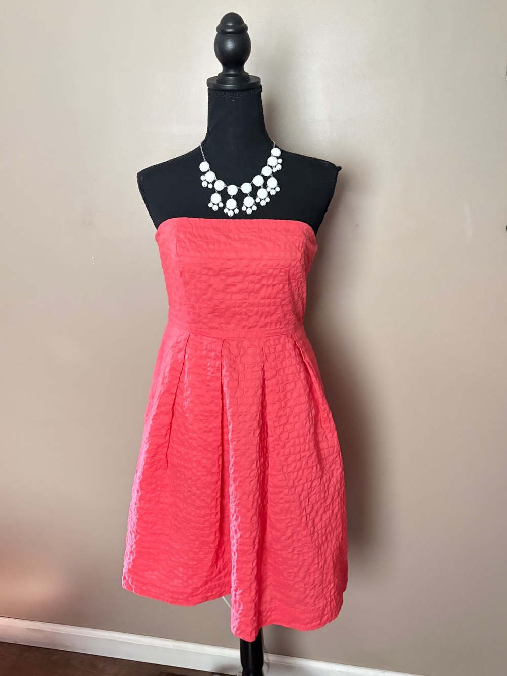 J Crew Lorelei dress coral pink strapless seersucker cotton summer party 6 EUC